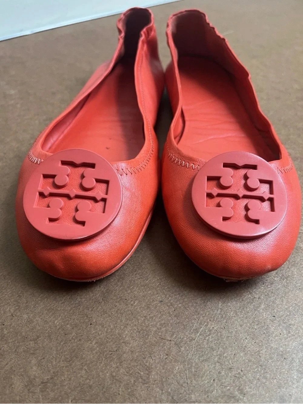 Tory Burch Minnie Travel Ballet Flats with Logo Women’s Size 8M Poppy/Orange Red